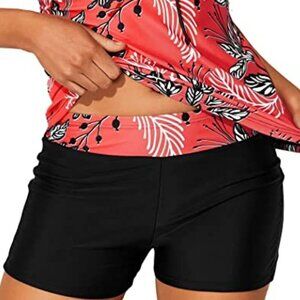 HOLIPICK HIPSTER STRING TIE BIKINI SWIM SHORTS CORAL BLACK WHITE SZ MEDIUM NWOT